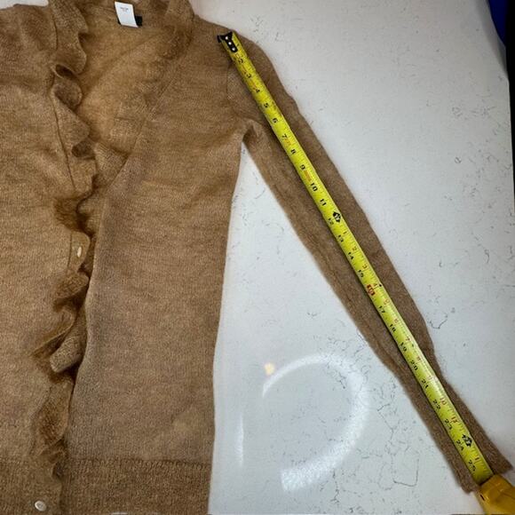 J. Crew X-Small Mohair Blend Fairy Academia Ruffle Cardigan Camel - Picture 8 of 9